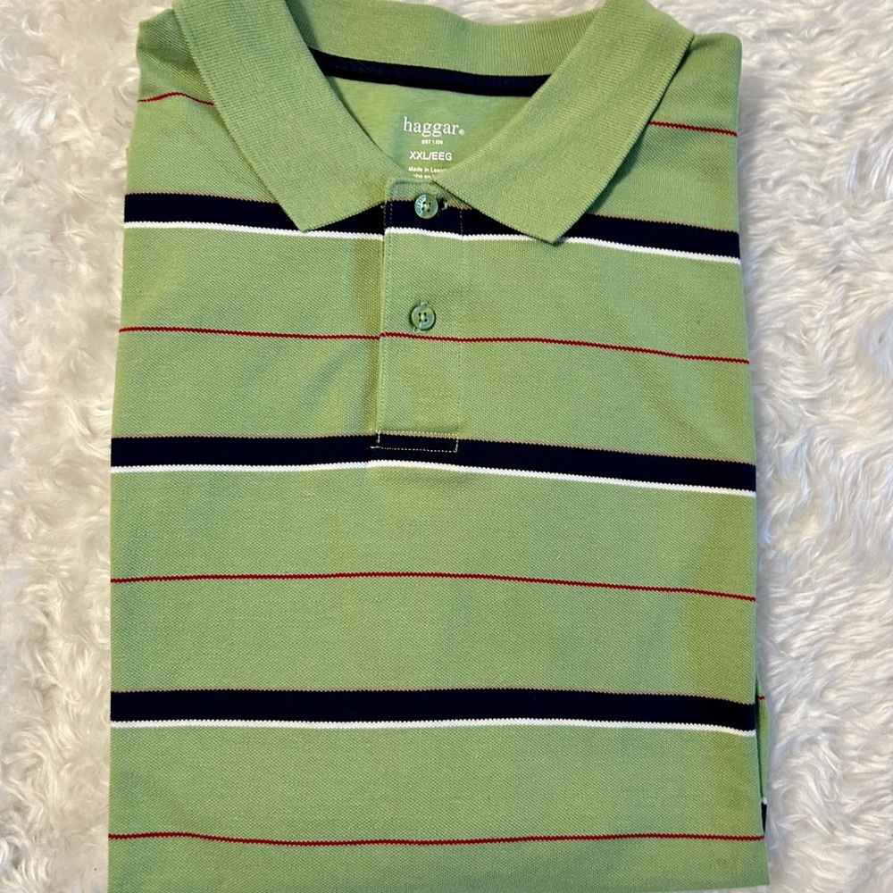 HAGGAR MENS GREEN COLLAR SHORT SLEEVE SHIRT XXL